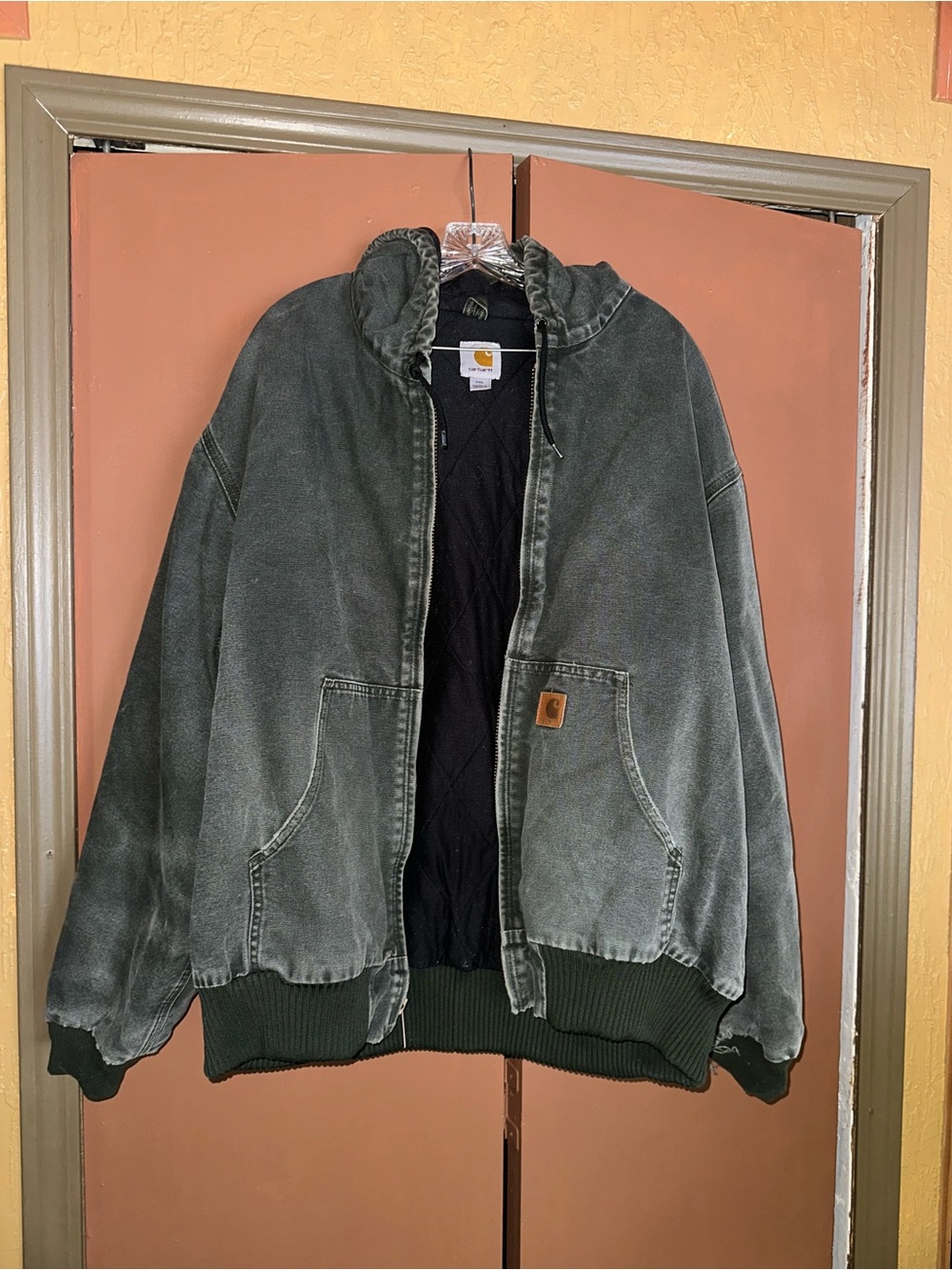 Carhartt Olive Green Canvas Hooded Work Jacket